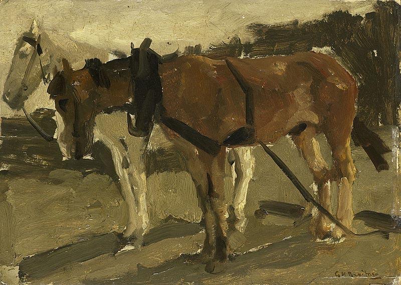George Hendrik Breitner A Brown and a White Horse in Scheveningen